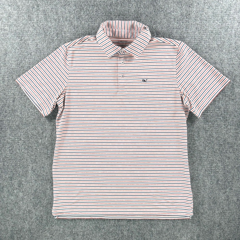 Vineyard Vines Sankaty Polo Boys XL White Red Blue Stripe Performance Golf